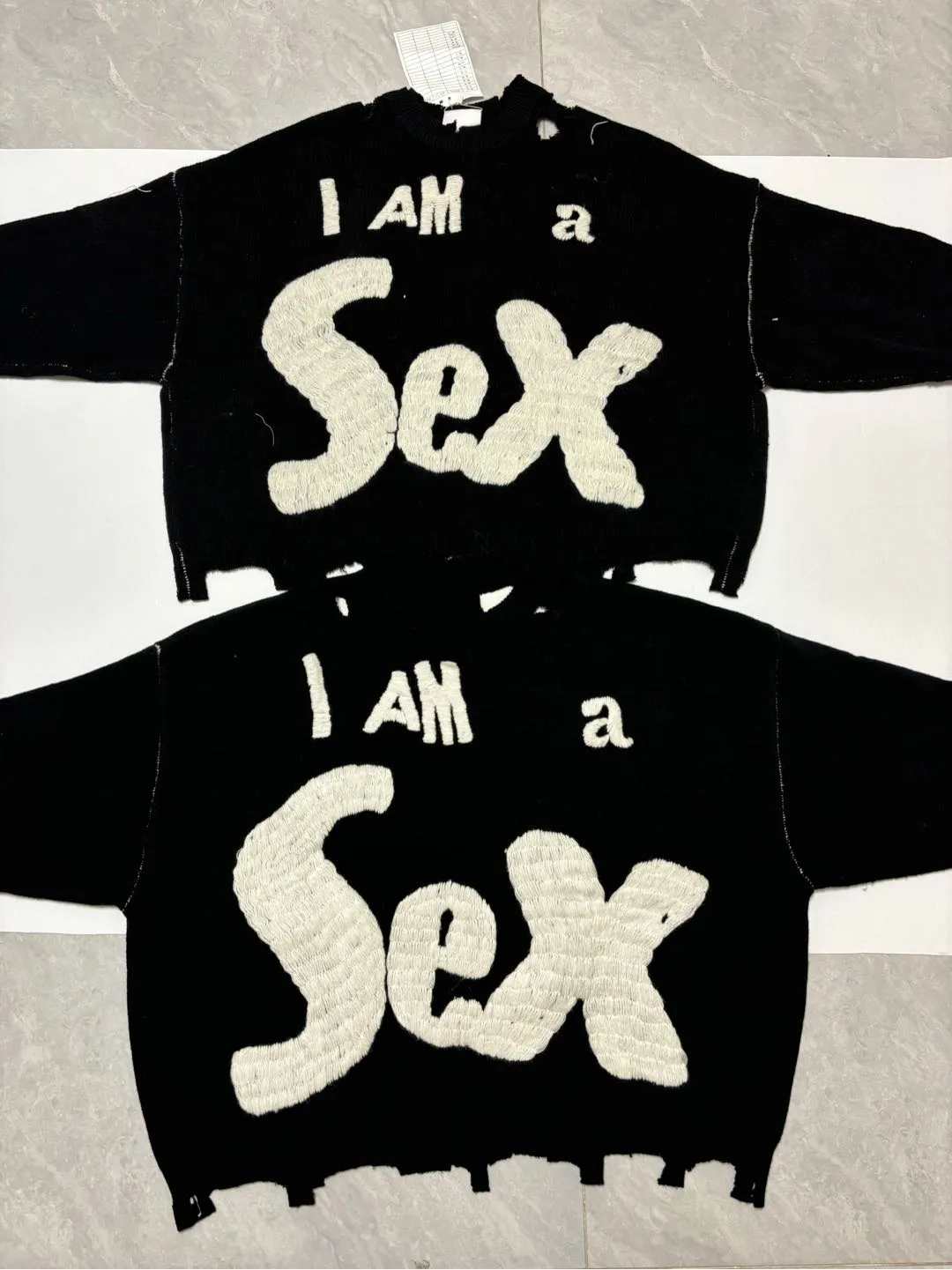 Proof VS genuine SAINT Mxxxxxx × Sex Pistols SP_CREW KNT/IAMA/BLK SEX PISTOLS band joint model destruction hand embroidered sweater black S-XL